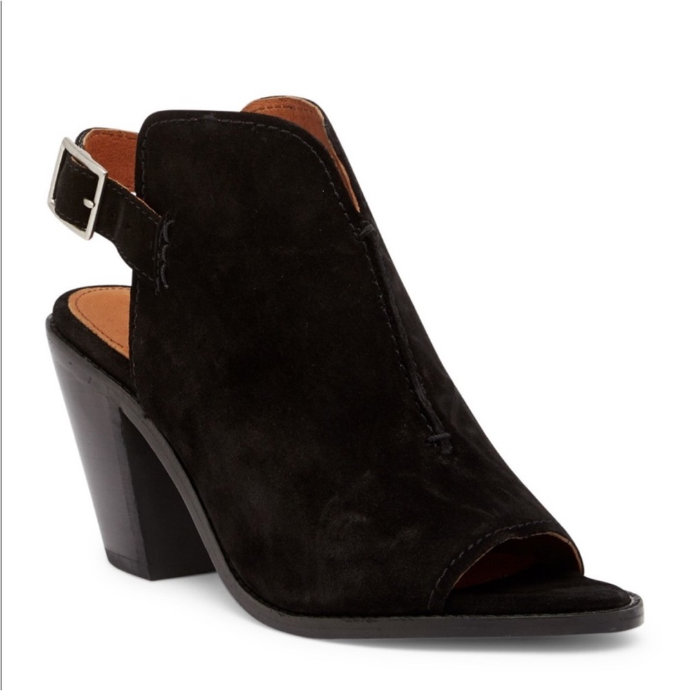 Frye Courtney Slingback Block Heel Suede Mules Sz 7 Black